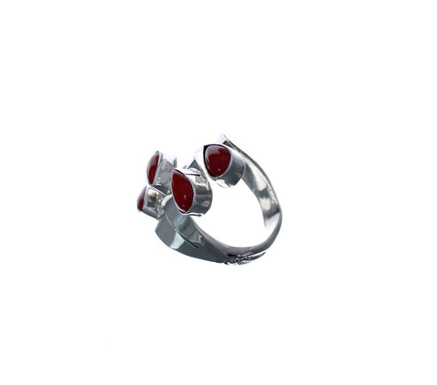 Sterling Silver Coral Navajo Adjustable Ring Size 6, 7, 8 AX127238